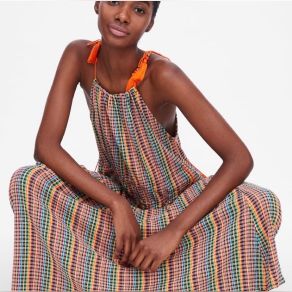 ZARA Strappy Dress with Orange Tassels
